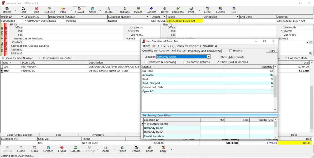 Ormandy FrontLine Sales Order Window