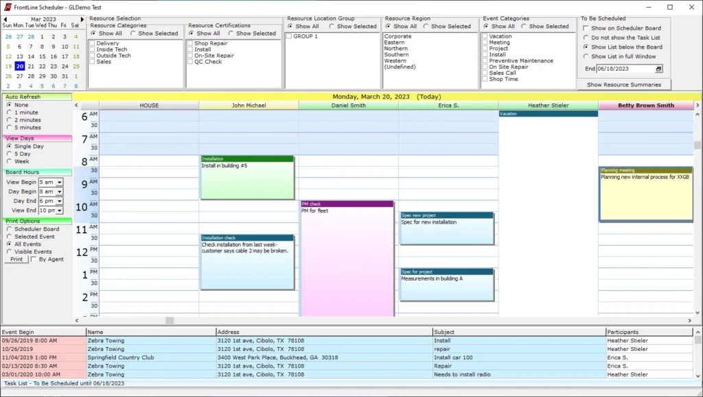 Ormandy FrontLine Scheduler Window
