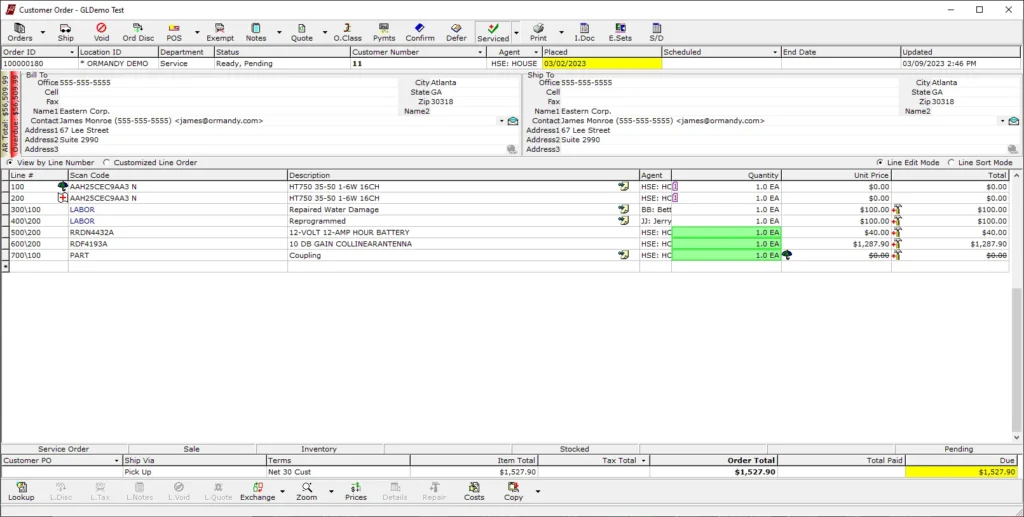 Ormandy FrontLine Service Order Window